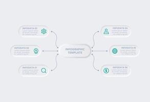 neumorphisch Flussdiagramm Infografik. kreativ Konzept zum Infografik mit 6 Schritte, Optionen, Teile oder Prozesse. Vorlage zum Diagramm, Graph, Präsentation und Diagramm. vektor