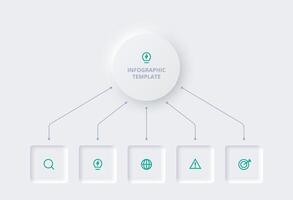 neumorf flödesschema infografik. kreativ begrepp för infographic med 5 steg, alternativ, delar eller processer. mall för diagram, Graf, presentation och Diagram. vektor