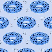 Muster von Blau Gummi Schwimmbad Ringe. schwimmen Ringe im eben Stil auf Weiß Hintergrund. Schwimmen im Schwimmbad mit Gummi Kreise, Sommer Wasser Aktivitäten. Gummi Spielzeug zum Wasser und Strand. vektor