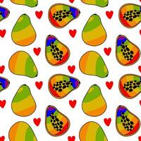 ein Muster von Papayas gemalt Innerhalb im alle das Farben von das Regenbogen. wiederholen Früchte mit Konturen und Farbe. ganze und Schnitt im anders Posen. ein lgbt Symbol. geeignet zum Webseite, Verpackung vektor