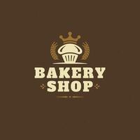 Bäckerei Abzeichen oder Etikette retro Illustration. Cupcake Silhouette zum Backhaus. vektor