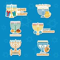 ställ in glada hanukka menora klistermärken vektor