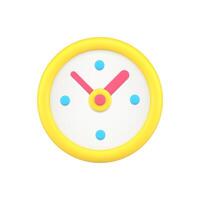 avrundad gul larm klocka med tid pilar 3d ikon illustration. cirkel bricka analog Kolla på vektor