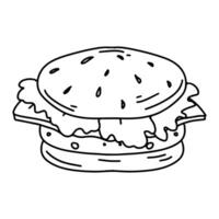 lecker Burger. Hand gezeichnet Gekritzel Stil. Illustration isoliert auf Weiß. Färbung Buchseite. vektor