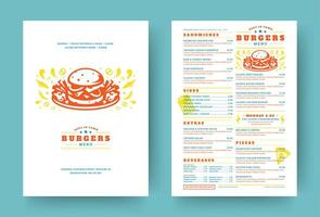 burger restaurang meny layout design broschyr eller mat flygblad mall illustration vektor