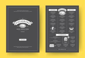 Pizza Restaurant Speisekarte Layout Design Broschüre oder Essen Flyer Vorlage Illustration. vektor