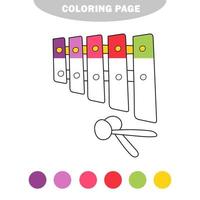 enkel målarbok. målarbok för barn, musikinstrument -xylofon vektor