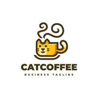 katt kaffe logotyp design vektor