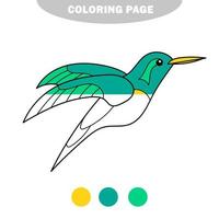 enkel målarbok. med rolig liten kolibri. pedagogiskt barnspel vektor