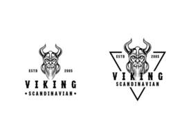 viking huvud logotyp design. årgång retro nordic Nordisk viking hjälm vektor