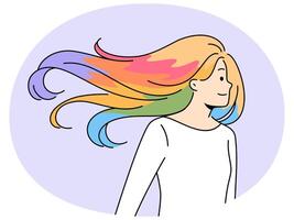 leende kvinna med färgrik färgade hår vektor