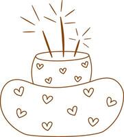 Hand zeichnen Süss Geburtstag Kuchen mit Wunderkerzen und Herzen isoliert auf Weiß Hintergrund. süß Illustration. Linie Kunst und Gekritzel Stil.Färbung Buch. Kuchen Symbol. Feier, Party. vektor