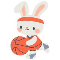 süß Hase im Uniform spielen Basketball. eben Illustration im Kinder- Stil auf Weiß Hintergrund vektor