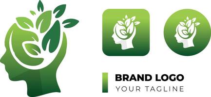 Logo Design zum Individuell Wohlbefinden Gesundheit Marke mit Gehirn, Vitamine, Mineralien Thema Denken grün. vektor