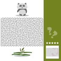 panda labyrintspel - hjälp hungrig panda att hitta rätt väg till sin bambu - med lösning vektor