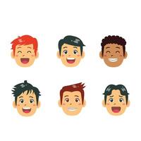einstellen von Jungs glücklich Gesicht , Jungs Benutzerbild mit verschiedene Frisur vektor
