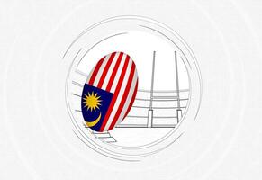 Malaysia Flagge auf Rugby Ball, gefüttert Kreis Rugby Symbol mit Ball im ein überfüllt Stadion. vektor