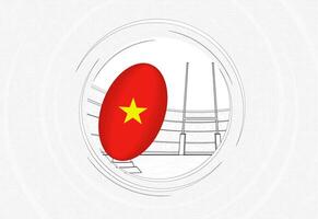 vietnam flagga på rugby boll, fodrad cirkel rugby ikon med boll i en fullt med folk stadion. vektor