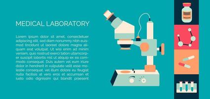 Flyer Design Vorlage von medizinisch Labor mit chemisch Elemente mögen Mikroskop, Pillen, Flasche und andere wissenschaftlich Ausrüstung vektor