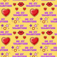 nahtlos Muster mit Herzen und Küsse im retro Pixel Kunst Stil. Feier von Valentinstag Tag im das Stil von Spiele von 90er. perfekt zum Verpackung Papier oder Textil. vektor
