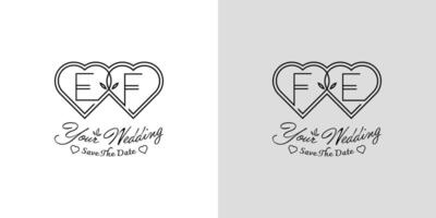 brev ef och fe bröllop kärlek logotyp, för par med e och f initialer vektor