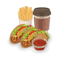 Illustration von Tacos und Französisch Fritten vektor