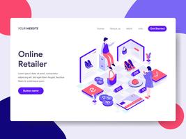 Målsida mall av Online Retailer Illustration Concept. Isometrisk plattformkoncept för webbdesign för webbplats och mobilwebbplats. Vektorns illustration