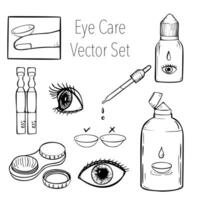 Kontakt linser hälsa vård illustration. oftalmologi tecknad serie ikoner uppsättning. illustration vektor