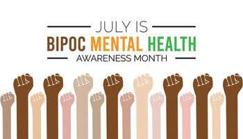 bipoc mental hälsa medvetenhet månad observerats varje år i juli. mall för bakgrund, baner, kort, affisch med text inskrift. vektor