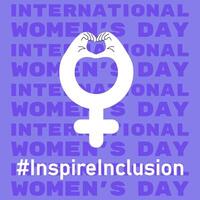 inspirieren Aufnahme Banner mit International Damen Tag Typografie. iwd 2024 Kampagne mit weiblich Symbol, Herz Geste und Hashtag auf lila Hintergrund. eben Illustration vektor