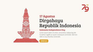 Indonesien Unabhängigkeit Tag Banner. handgemalt National Monument mit modisch Briefmarke. 17 Agustus Feier vektor