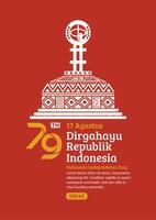 indonesien oberoende dag affisch. ritad för hand ekvator monument med trendig stämpel. 17 agustus firande vektor