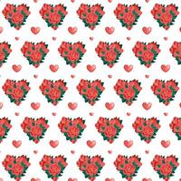 Valentinsgrüße nahtlos Muster mit rot Rosen Blumensträuße und Herzen. Weiß und rot Hintergrund abstrakt geometrisch Muster. Valentinstag Tag Verpackung Papier, Konzept zum Flyer und Drucken Papier. vektor