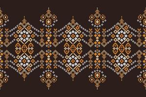 traditionell schwarz ethnisch Motive Ikat geometrisch Stoff Muster Kreuz Stich.ikat Stickerei ethnisch orientalisch Pixel braun Hintergrund. Abstrakt, Illustration. Textur, Dekoration, Tapete. vektor