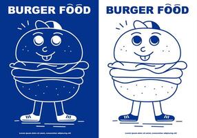 Burger Lebensmittel. Maskottchen Illustration. Logo. Blau Farbe vektor