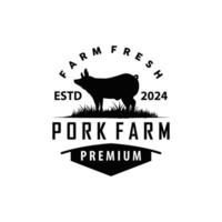 Schwein Logo gegrillt Schweinefleisch Schwein einfach rustikal Briefmarke Emblem Vieh Grill Grill Jahrgang Design Inspiration vektor