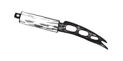 Käse Messer skizzieren. Hand gezeichnet Illustration. Küche Messer spezialisiert zum das Schneiden von Käse. zum Speisekarte, Bücher, Zeitschrift Artikel, Cafe, Restaurant vektor