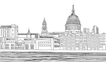 Paulus-Kathedrale. Londoner Stadtlandschaft mit Themse, England uk. handgezeichnete Bleistift-Vektor-Reise-Skyline-Illustration.