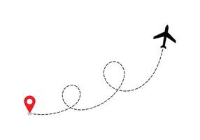 Flugzeug gepunktet Route Linie das Weg Flugzeug. fliegend mit ein gestrichelt Linie von das beginnend Punkt und entlang das Weg. Illustration vektor