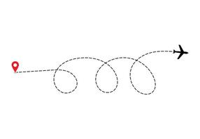 Flugzeug gepunktet Route Linie das Weg Flugzeug. fliegend mit ein gestrichelt Linie von das beginnend Punkt und entlang das Weg. Illustration vektor