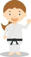 söt tecknad serie illustration av en karateka. kvinnor yrken serier vektor