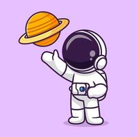 süß Astronaut beobachten Planet Karikatur vektor