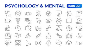 psykologi och mental linje ikoner samling. stor ui ikon uppsättning i en platt design. tunn översikt ikoner packa. vektor
