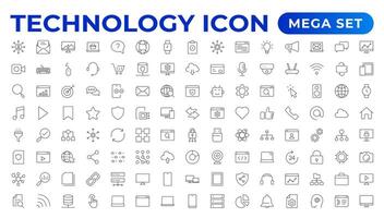 teknologi linje ikoner. teknologisk och enhet i olika industrier. ikoner för webbplatser, tillämpningar och kreativ översikt ikon. vektor