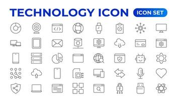 teknologi linje ikoner. teknologisk och enhet i olika industrier. ikoner för webbplatser, tillämpningar och kreativ översikt ikon. vektor