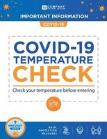 covid19. affischer med åtgärder mot covid-19. protokoll och föreskrifter. grundläggande covid-skyddsåtgärder. temperaturkontroll, luftförnyelse och virusfri zon. affisch och banderoller covid-19 vektor