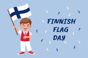 finska flagga dag. baner med söt liten pojke med finska flagga i hand Semester illustration. vektor