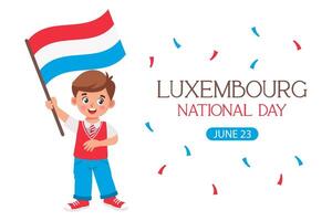 luxemburg nationell dag. baner med söt liten pojke med luxemburg flagga i hand. Semester illustration. vektor