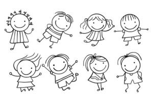 ritad för hand linje konst tecknad serie av Lycklig ungar. barn illustration. barn klotter illustrationer vektor