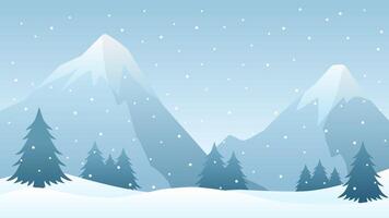 Landschaft Illustration von schneebedeckt Berg im Winter mit Schneefall vektor